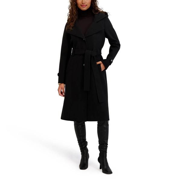 Plus Size Kensie Belted Faux Wool Coat with Hood - image 