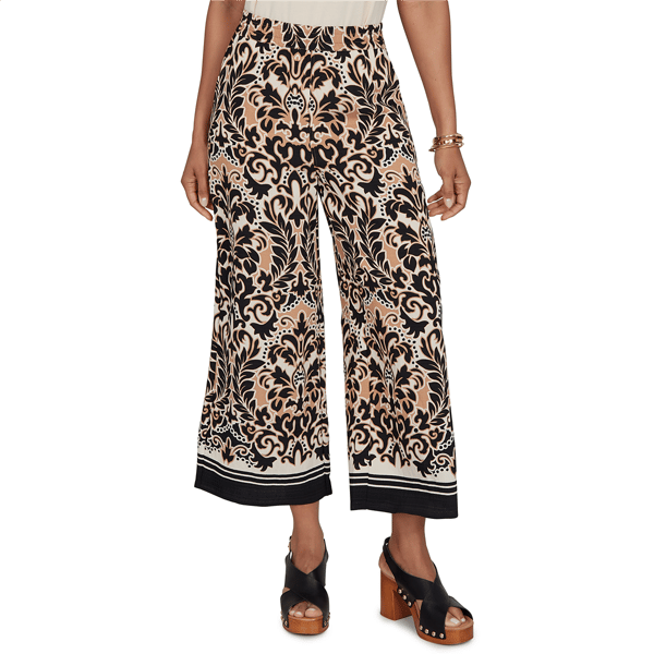 Womens Ruby Rd. Tropical Noir Pull On Damask Wide Leg Pants - image 