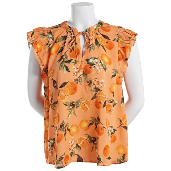 Womens Philosophy Orange & Leaves Flutter Cap Sleeve Blouse