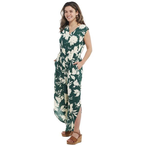Womens Absolutely Famous Sleeveless V-Neck Floral Jumpsuit