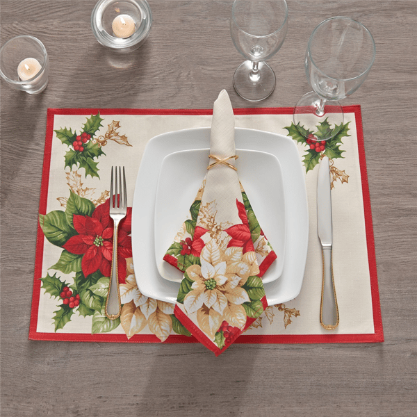Threadmade Red & White Poinsettias Placemat - Set of 4