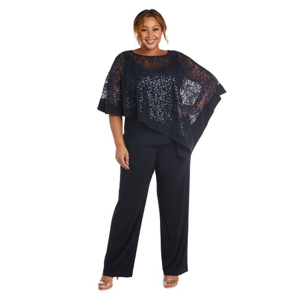 Plus Size R&M Richards Sequin Lace Poncho Pants Set