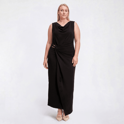 Plus Size MSK Sleeveless Drape Metal Buckle Maxi Dress