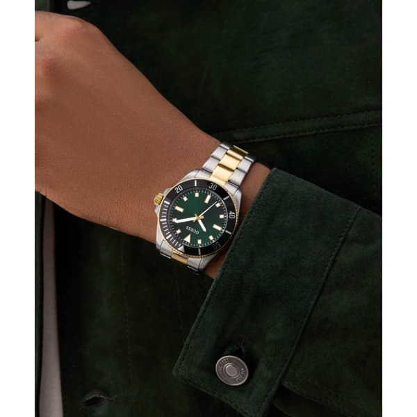 Mens Guess Two-Tone Green Sunray Dial Watch - GW0968G4