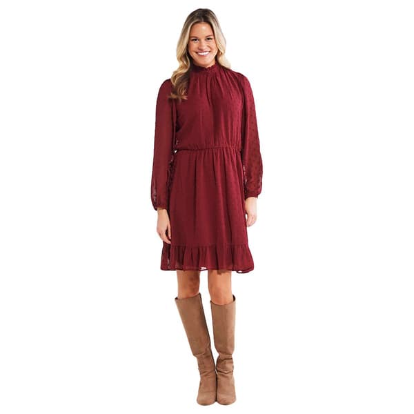 Womens Luxology Long Sleeve Mock Neck Clip Dot Dress - image 