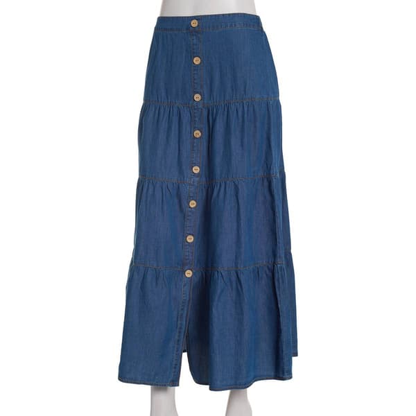 Juniors A. Byer Button Front Denim Maxi Tier Skirt