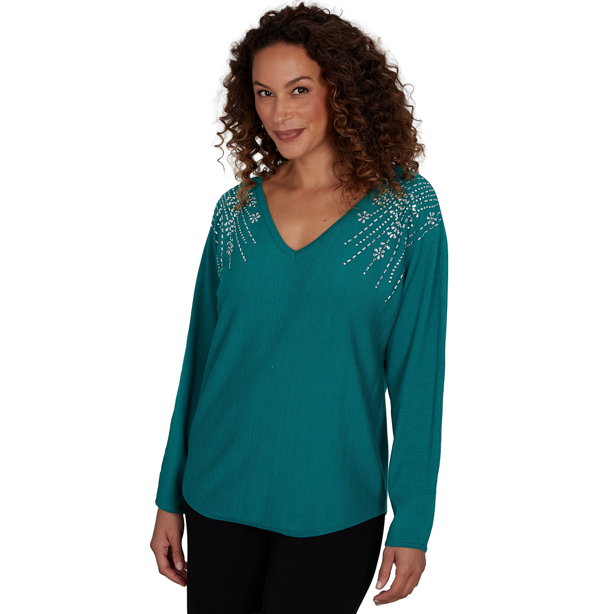 Womens Emaline Holiday Festivities Long Sleeve Embellished Blouse