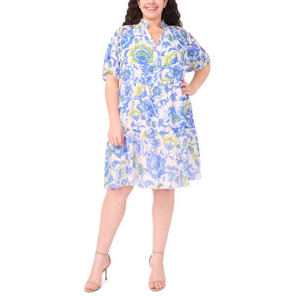 Plus Size MSK Puff Elbow Sleeve Floral Shift Dress