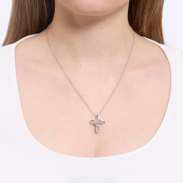 Athra 18in. Silver Plated Crystal Cross Pendant Necklace