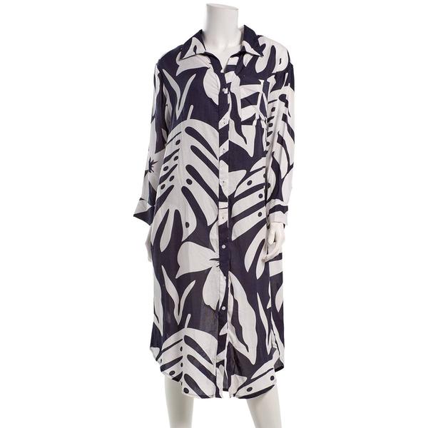 Womens Raviya Long Sleeve Pocket Leaf Split Neck Swim Cover Up