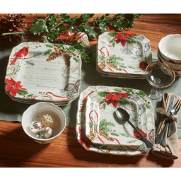 222 Fifth Holiday Wishes 12pc. Red Porcelain Dinnerware Set