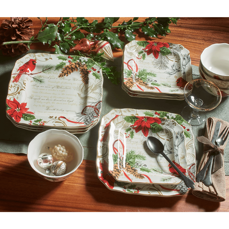 222 Fifth Holiday Wishes 12pc. Red Porcelain Dinnerware Set