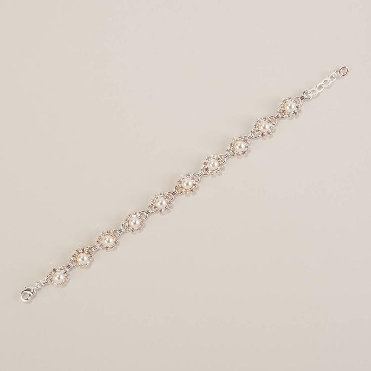 Rosa Rhinestones Pearl Daisies Bracelet