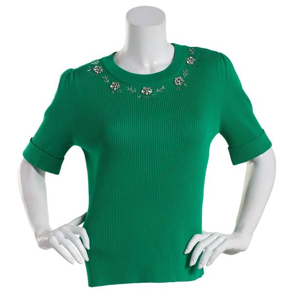 Womens Nanette Lepore 3/4 Sleeve Embellished Neck Sweater - image 