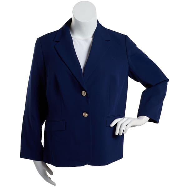 Plus Size Kasper Long Sleeve Two Button Navy Jacket