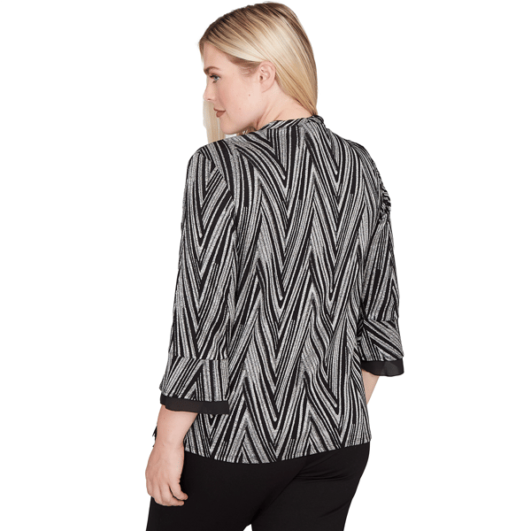 Alfred Dunner Plus Size Comfort Zone Texture Chevron Lace Neck Top - Macy's