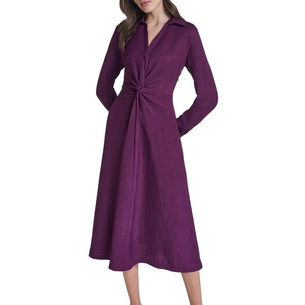 Womens Calvin Klein Long Sleeve Twist Front Midi Dress