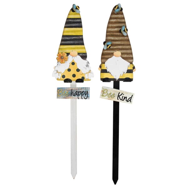 Northlight Seasonal Bee Gnomes Wooden Garden Stakes -  Set of 2