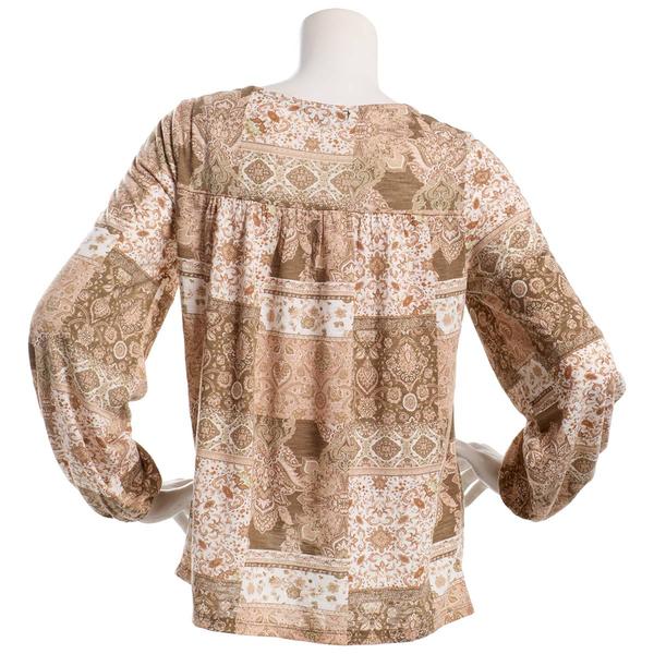 Womens Absolutely Famous Balloon Sleeve Tie Neck Lace Trim Blouse