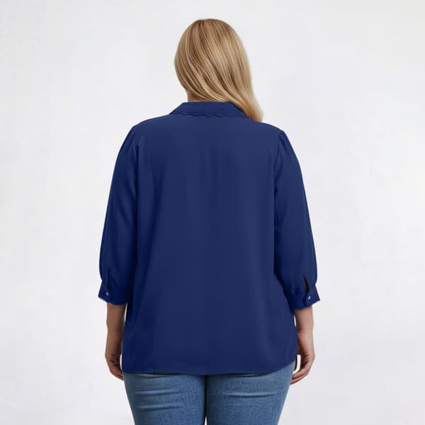 Plus Size Notations Crochet Trim Collar Airflow Blouse