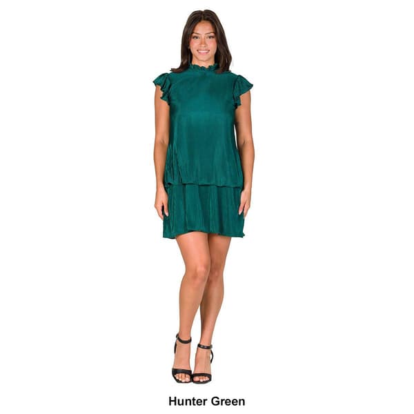 Womens 24/7 Comfort Apparel Pleated Tiered Mini Dress