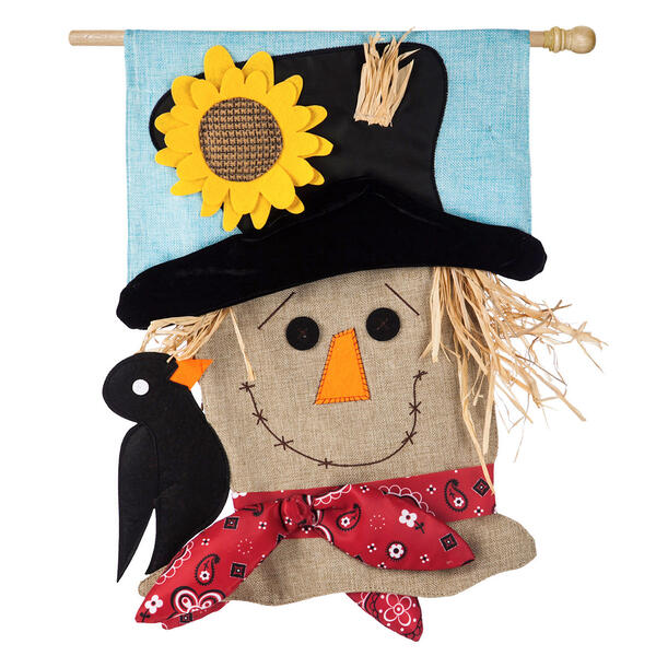 Evergreen Scarecrow Season Burlap Garden Flag - image 