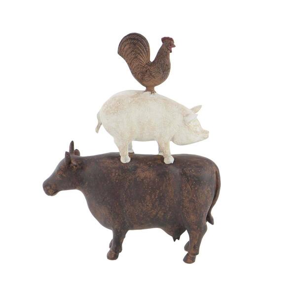 9th &amp; Pike® Brown Polystone Farmhouse Animals Sculpture