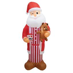 Inflatable 8ft. PJ Santa with Milk & Teddy Bear