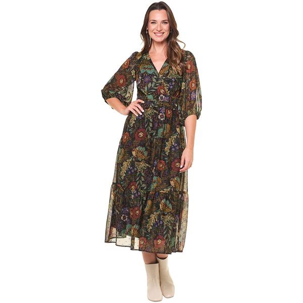 Womens Rabbit Rabbit Rabbit Elbow Sleeve Foil Print Chiffon Midi - image 