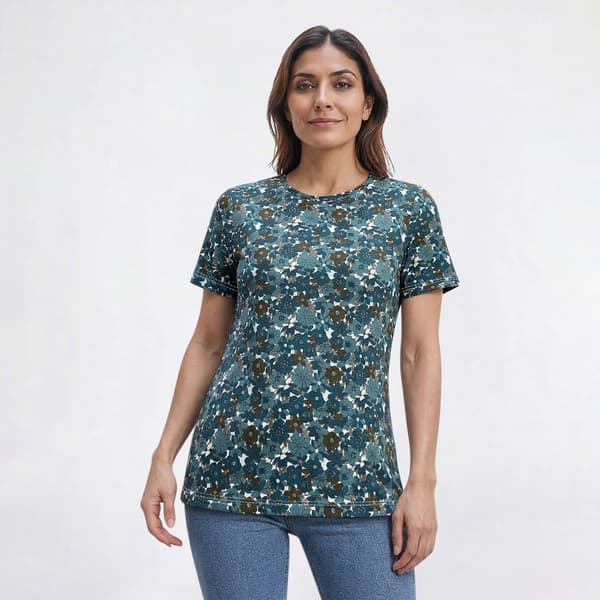 Womens Hasting & Smith Short Sleeve Floral Crew Neck Tee - image 
