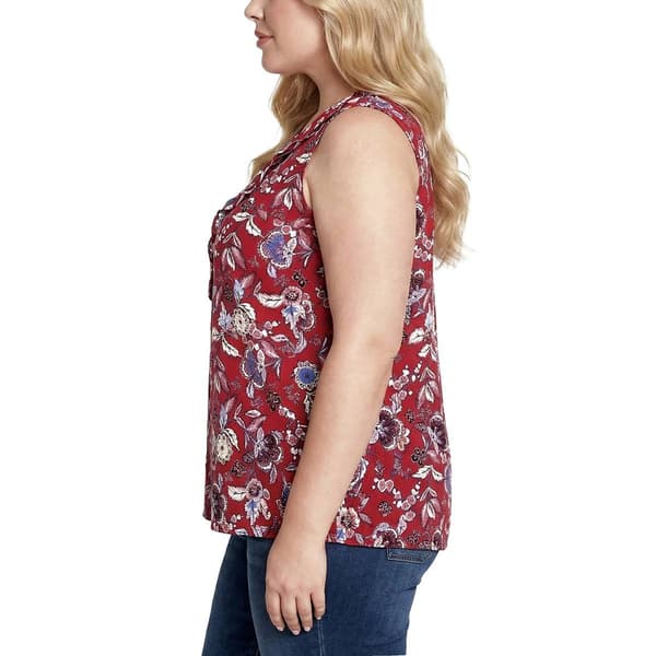 Plus Size NY Collection Sleeveless Floral Ruffle Front Blouse