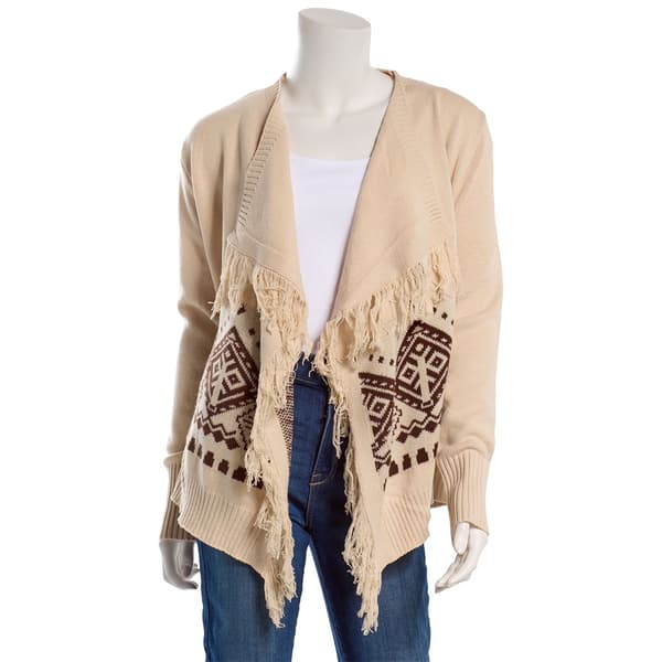 Juniors No Comment Jacquard Western Fringe Open Cardigan - image 