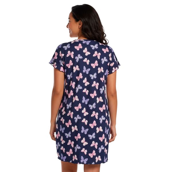 Plus Size Charmour Ruffled Short Sleeve Butterfly Nightshirt