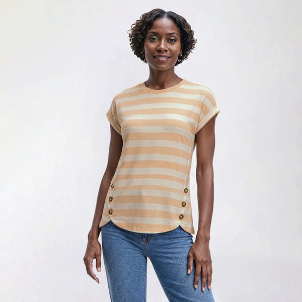 Womens Tru Self Cuff Dolman Sleeve Shirttail Button Accent Tee - image 