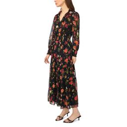 Plus Size MSK Long Sleeve Floral Tiered Midi Dress
