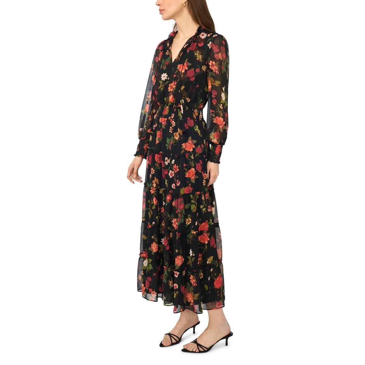 Plus Size MSK Long Sleeve Floral Tiered Midi Dress
