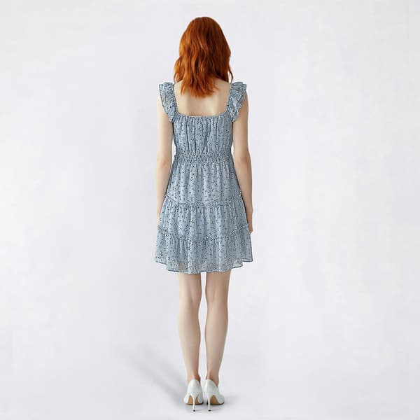 Juniors No Comment Blue Floral Ruffle Tiered A-Line Dress