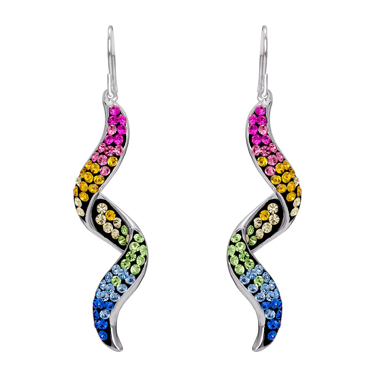 Brass Silver-Plated Corkscrew Multi-Crystal Dangle Earrings
