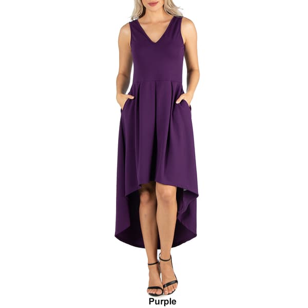 Womens 24/7 Comfort Apparel Fit & Flare Hi Low Dress