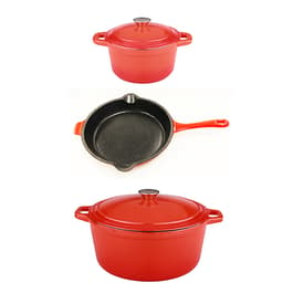 BergHOFF 2Pc Enamel Cast Iron 10 Fry Pan & 10 Grill Pan Set, Red