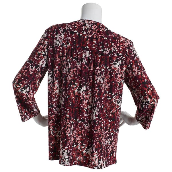 Petite Napa Valley 3/4 Sleeve Dot Pleat Knit Henley -  Wine Dot