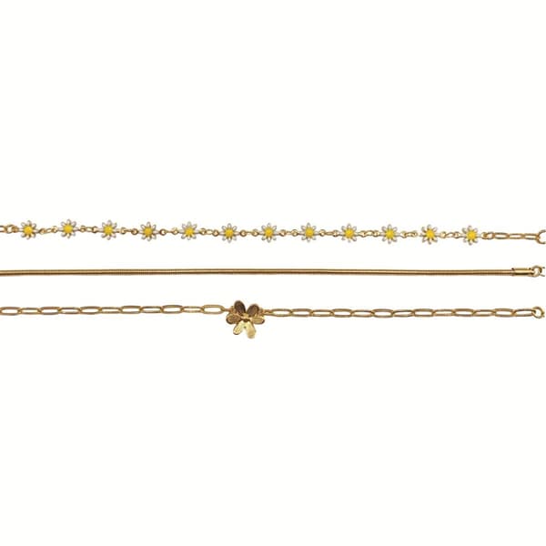 Ashley Gold-Tone 3pc. Chain & Daisy Anklet Set - image 