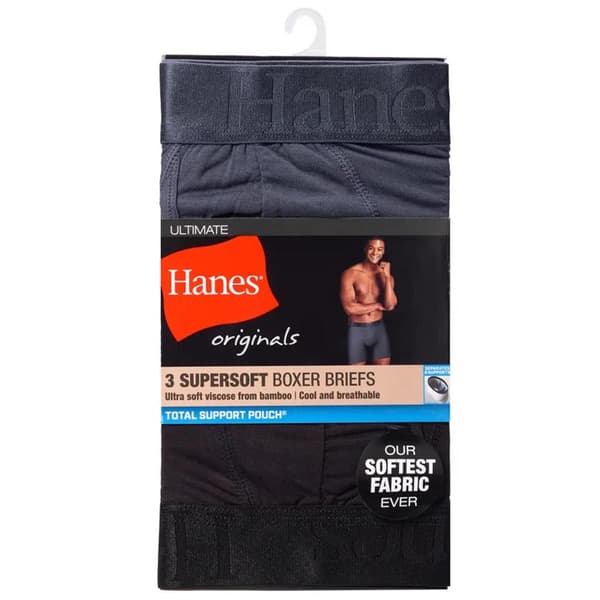 Mens Hanes&#174; Originals 3pk. Supersoft Boxer Briefs - Black