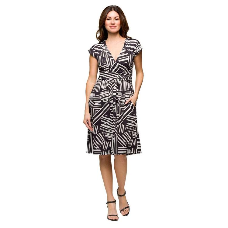 Womens 24/7 Comfort Apparel Black/White Knee Length Pocket Dress