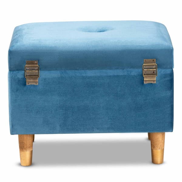 Baxton Studio Elias Sky Blue Velvet Fabric & Wood Storage Ottoman