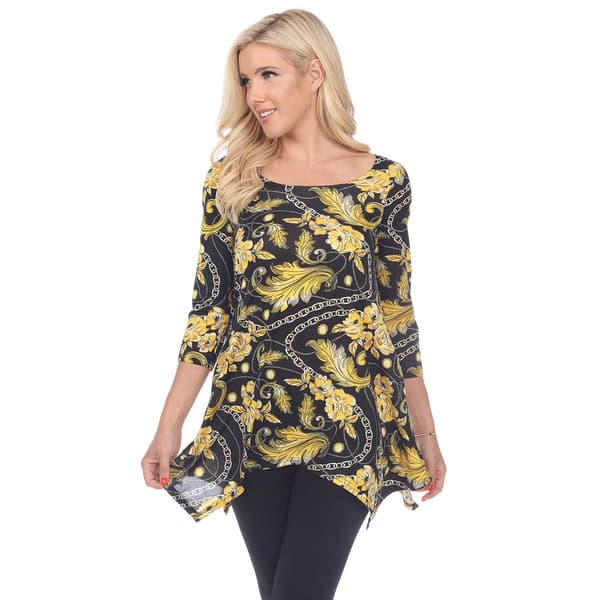 Womens White Mark Floral Chain Tunic  With Pockets