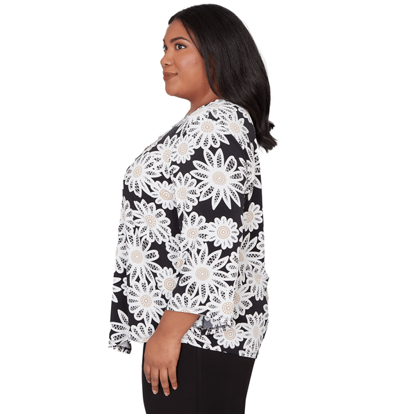 Plus Size Alfred Dunner Classics 3/4 Sleeve Daisy Floral Blouse