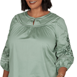 Plus Size Ruby Rd. Game of Luxe Embroidered Sleeve Voile Blouse