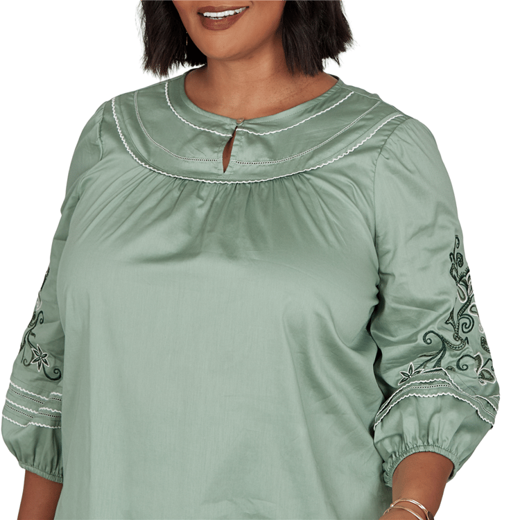 Plus Size Ruby Rd. Game of Luxe Embroidered Sleeve Voile Blouse