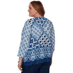 Plus Size Alfred Dunner Indigo Girls 3/4 Sleeve Patchwork Blouse